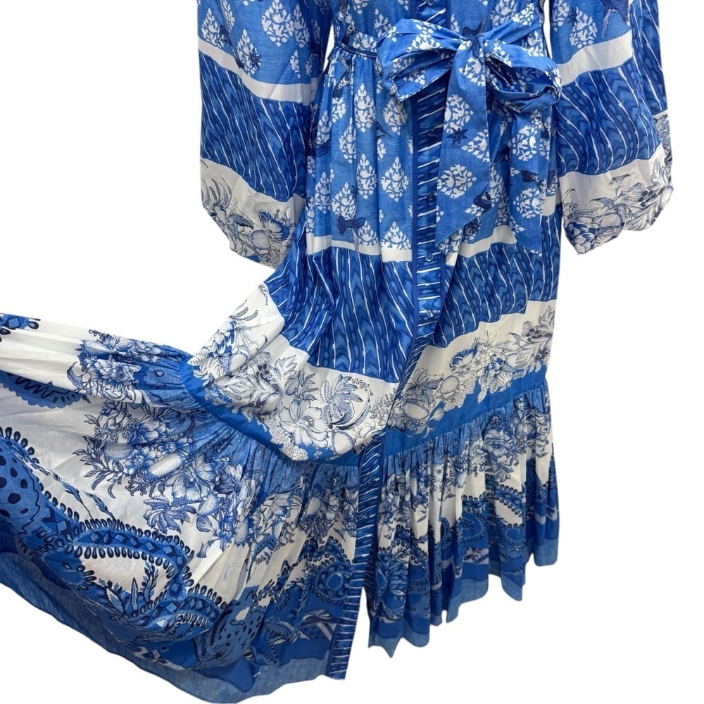 A Loves A Border Print Mandarin Collar Long Sleeve Button Front/Tie Maxi Dress - Picture 10 of 12